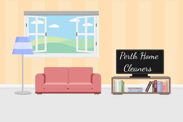 stylised lounge room with Perth Home Cleaners on the tv